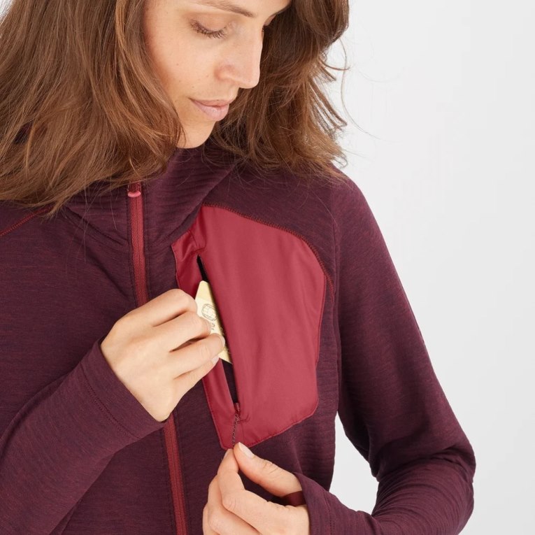 Salomon Essential Lightwarm Hooded Women's Jackets Burgundy | CA 31N84